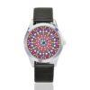 Psychedelic Dot Mandala design 02 Unisex Silver-Tone Round Leather Watch